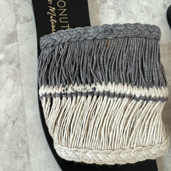 NEW Anthropologie Coconuts By Matisse Slide Sandals Leather Jute Gray White 8 - Picture 3 of 5